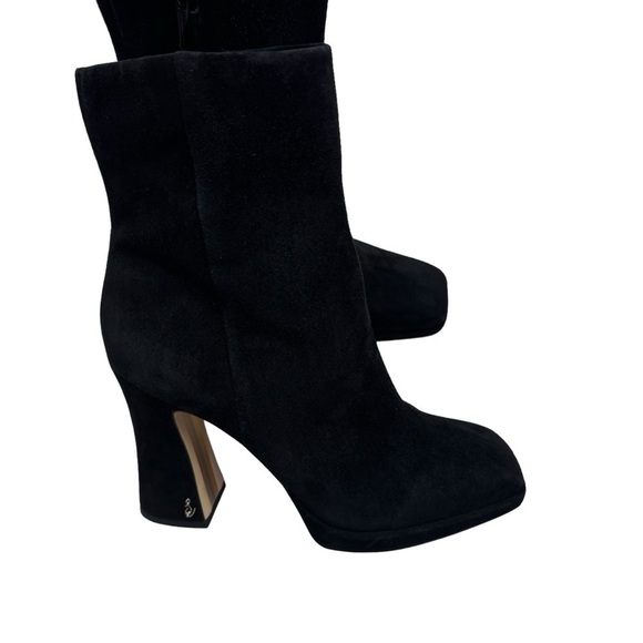 Sam Edelman Boots Womens Size 11 Black Cowhide Suede Jaye Chunky Heel Booties - Picture 3 of 9